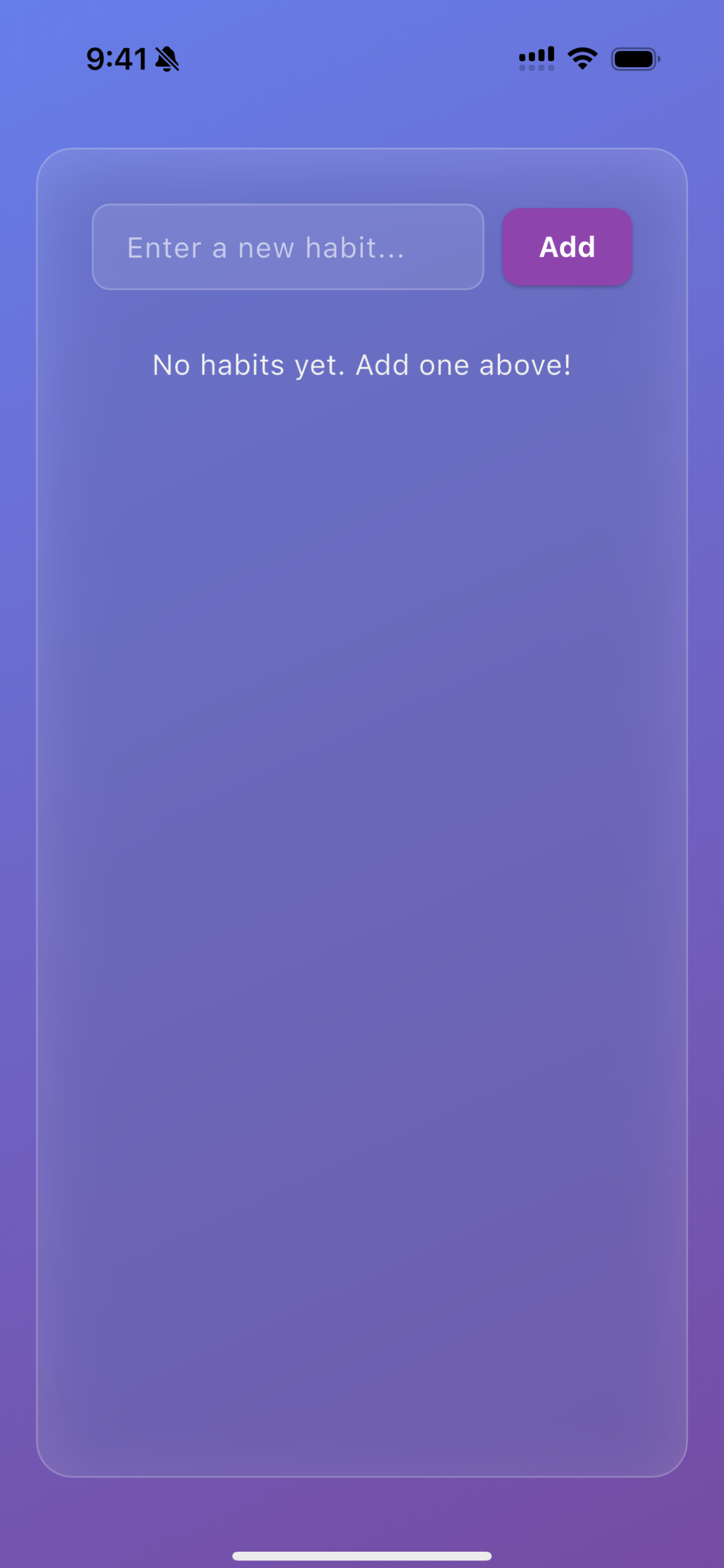 PureHabit empty state — add your first habit